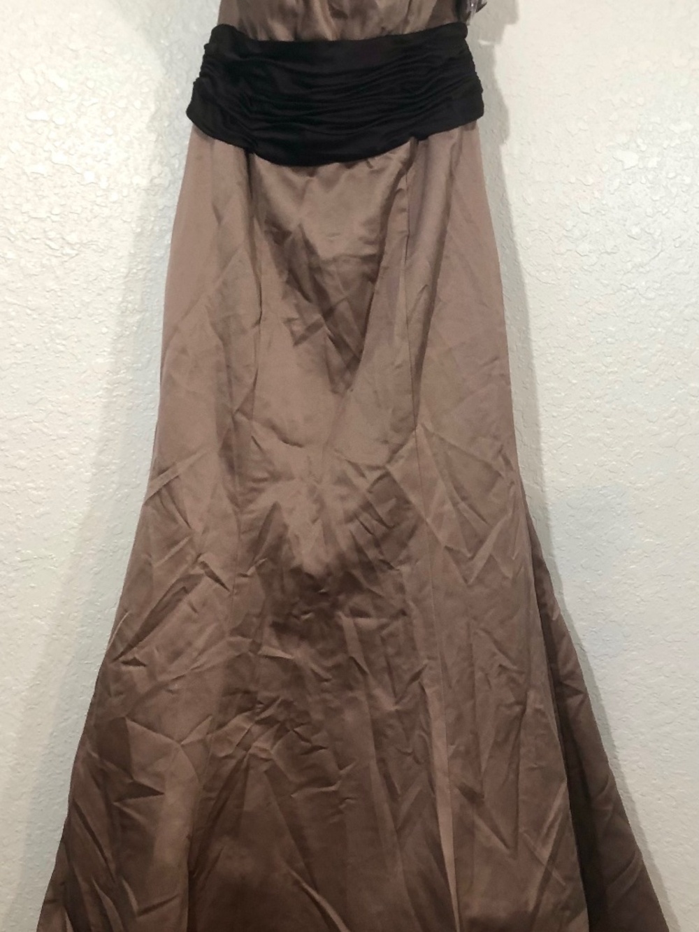 NWT David’s Bridal Brown Satin Two Tone Strapless Dress